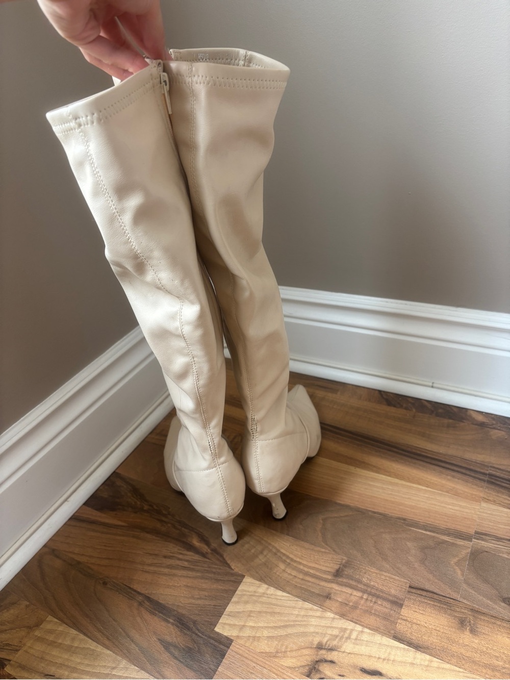 Women’s Tall Pointed-Toe Knee High Boots - Cream - Picture 2 of 7